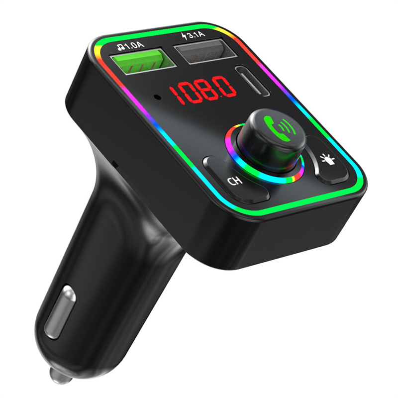 

Mp3 Player Car Bluetooth Fm Transmitter Colorful Atmosphere Light Cigarette Lighter F3 Car Charger Pd Fast Charge Auto Parts