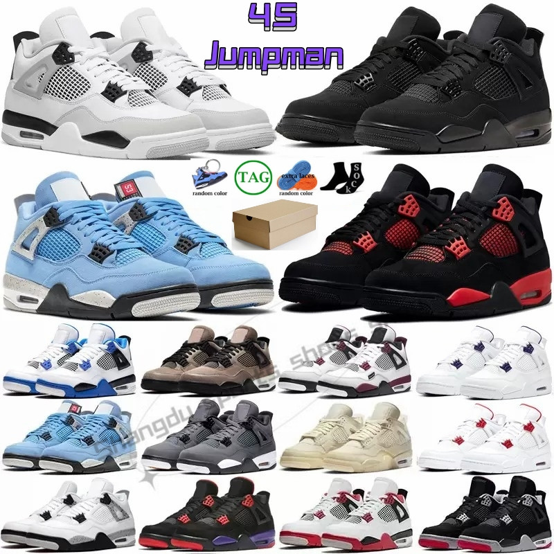 

2022 Women Mens Jumpman 4 Basketball Shoes 4s Sail White Oreo Red Thunder Military Black Cat Canvas Off Infrared Sneakers Bred Trainers With Box, D14 midnight navy 36-47