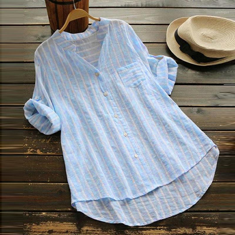 

Women' Blouses & Shirts Womens Summer 2022 Casual Plus Size O-neck Printed Loose Button Elegant Style Tops Shirt Women Oversize Female Clot, Blue