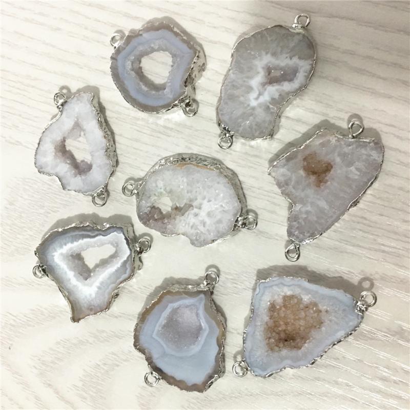 

Pendant Necklaces Natural White Agates Slice Connectors Irregular Raw Druzy Stones Charms Pendants For DIY Jewelry Making 5PCSPendant