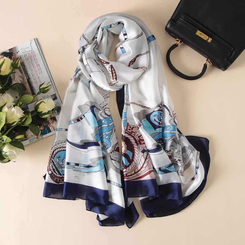 

Berets 90*180cm Women Scarf 2 Colors Spring Summer Ship Print Warmer In Air Conditioner Room Beach Sunscreen