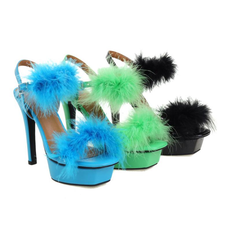 

Sandals Women Heels Fur Shoes Ladies Platform Spring High Thin Outdoor, Black