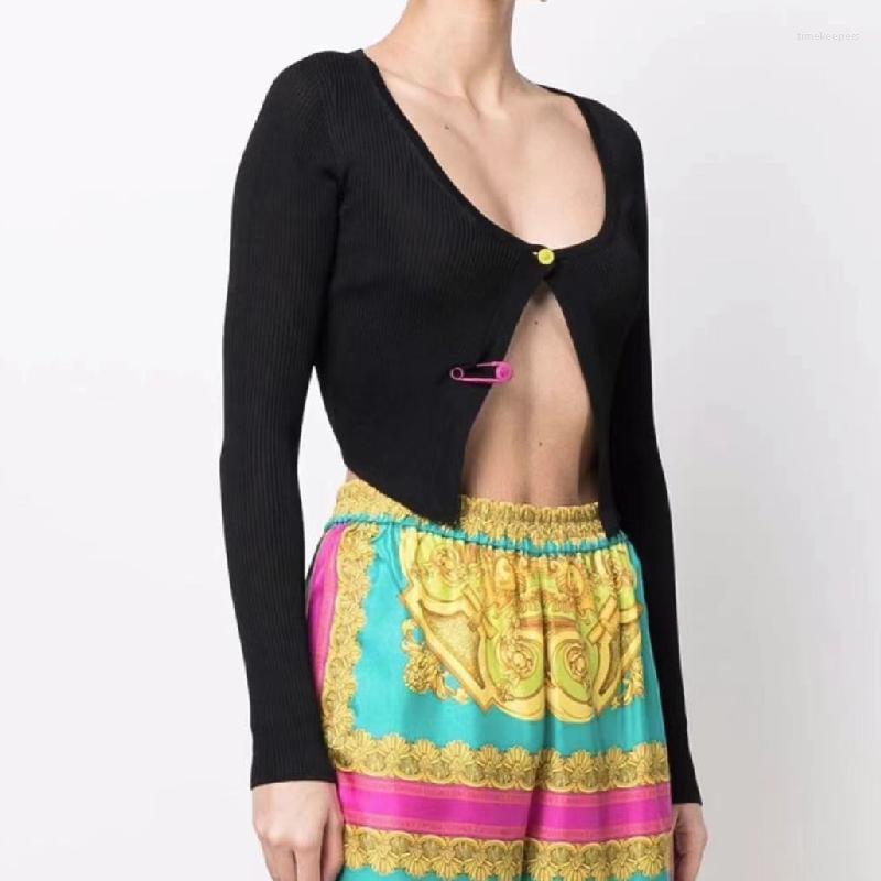 

Women' Knits & Tees Brand Design Large Pin Decorative Short Top Knitted Coat 2022 Cardigan Women Crop Cropped CardiganWomen' Time22, Black