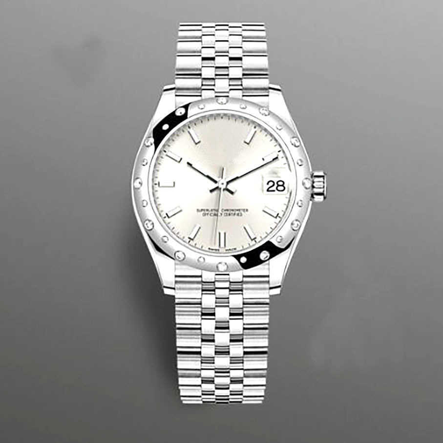 women watch quality stainless steel Waterproof High precision automatic machine movement bracelet. 31mm Irregular ring diamond dial classic night