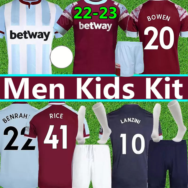 

21  23 West Hams BOWEN RICE Soccer Jerseys United BENRAHMA N.AGUERO LANZINI ANTONIO YARMOLENKO NOBLE FORNALS DAWSON SOUCEK 2022 Jersey Football Shirt Men Kids Kit, Colour 1