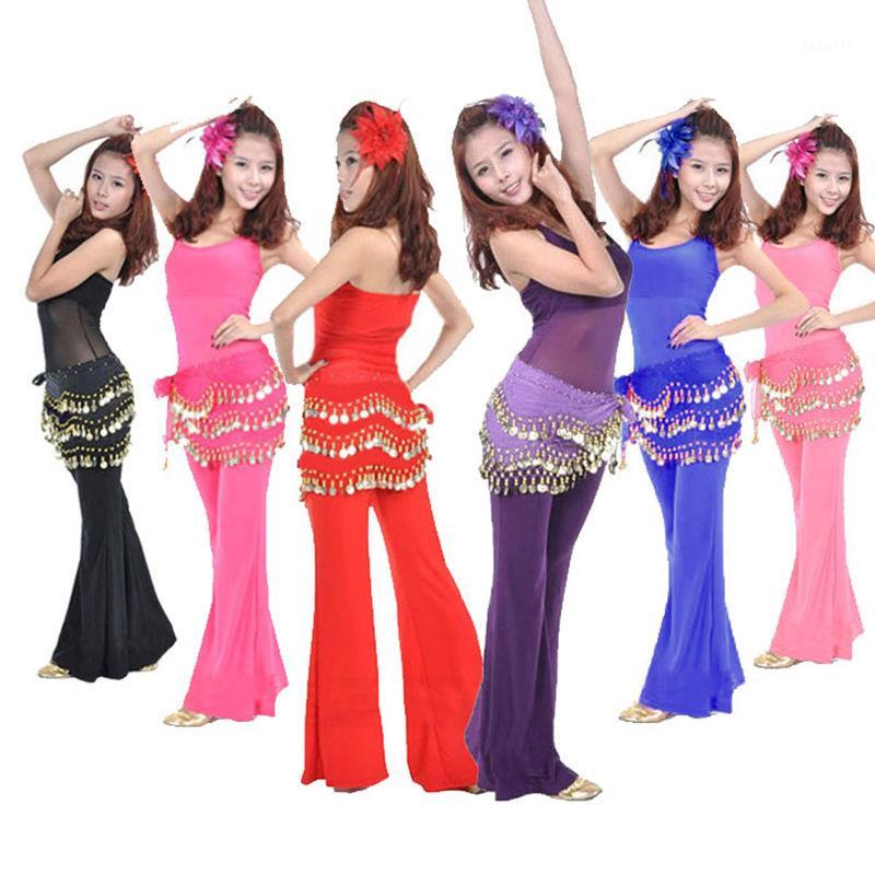 

Wholesale- Belly Dance Dancing Hip Skirt Candy Color Scarf Wrap Chiffon 3 Layers Silver Coin Waist Belt For Women Dancer, Black
