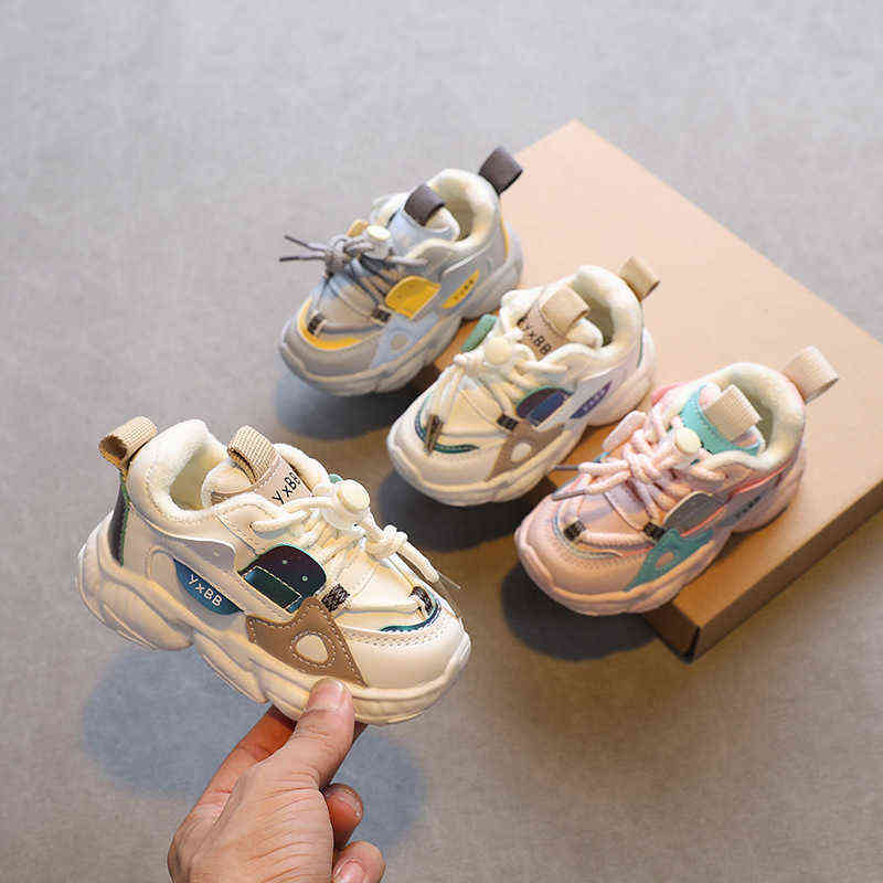 

2021 New Winter Casual Children's Fashion Sports Plus Velvet Girls Boys Daddy for Kids Cotton cotton Shoes G220422, Beige