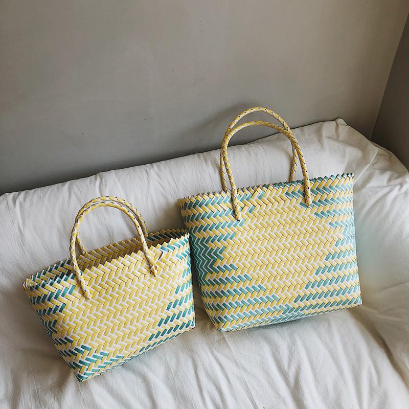 

Evening Bags Women Handbag Summer Beach Bag Rattan Woven Handmade Knitted Large Capacity Totes Shoulder Bohemia, Blue