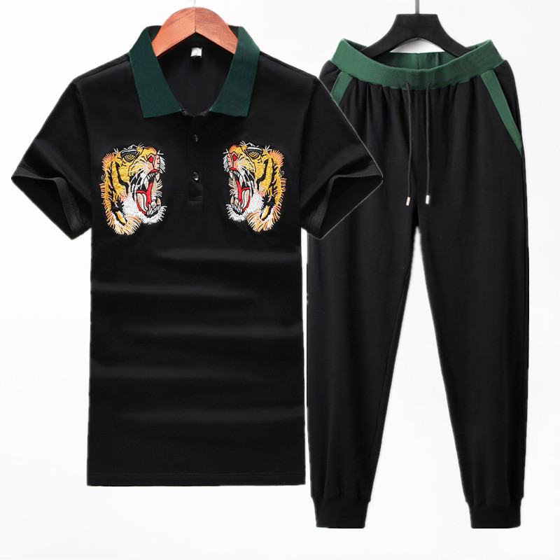 

Mens T Shirts sportswear Classic Designer suits Short-sleeved top + trousers set Polos breathable Summer Tees high quality fashion suit Tracksuits Asian size 3XL, 5#-black