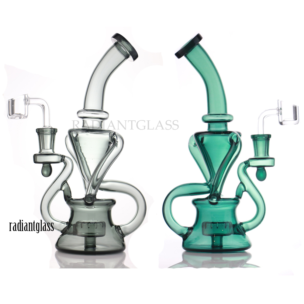 

Hookahs Glass water Bong Jadeite Color dab rig recyclers Bongs Pipe Three Super Vortex Cyclone mini bong 14mm Bowl or Banger