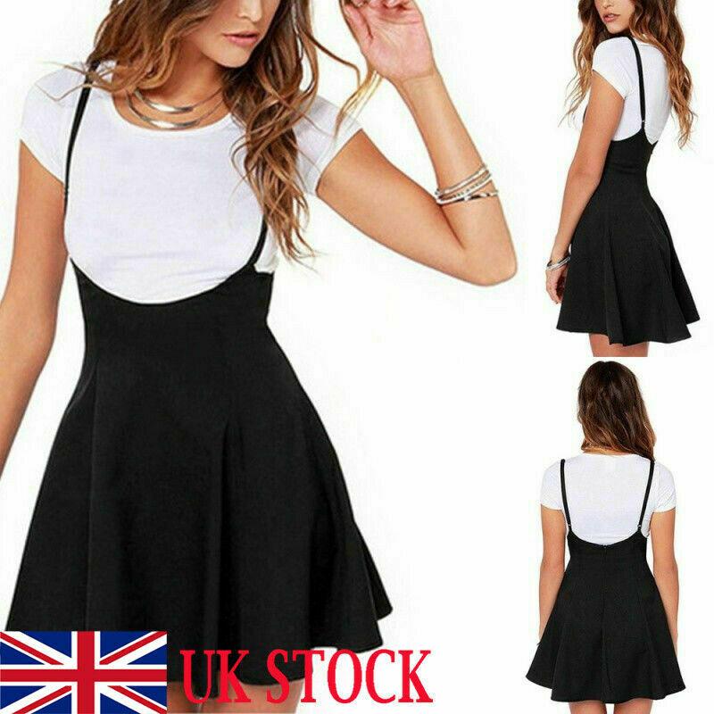 

Skirts Fashion Women High Waist Skirt Belt Suspender A Line Pastel Skater Flared Pleated Mini SkirtSkirts, Black
