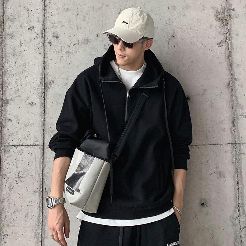 

Men's Hoodies & Sweatshirts HOUZHOU Pullover Hoodie For Men Hooded Sweatshirt With Zipper Black Tops Autumn Korean Streetwear Hip Hop