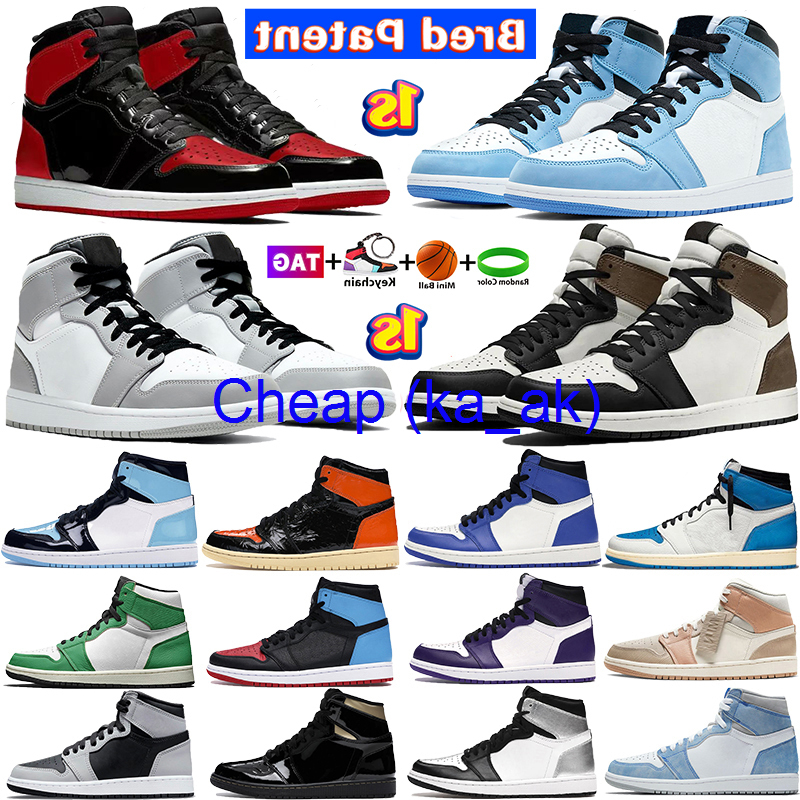 

with box Newest Mens shoe Royal Patent bred 1 Basketball shoes 1s University Blue High Dark Mocha Twist Light Smoke Grey Chicago UNC Bordeaux royal, #7- royal