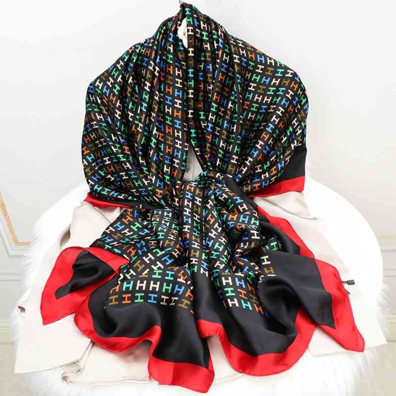 

2021 autumn new silk scarf women's shawl Pearl Satin winter warm air conditioning