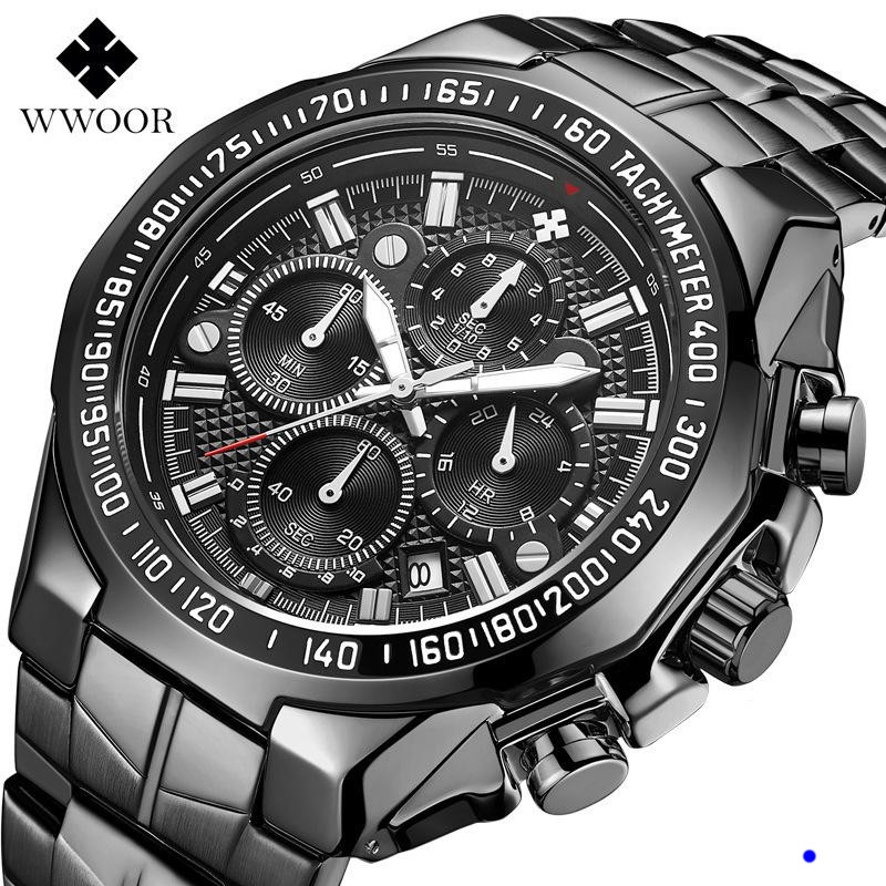 

2022 WWOOR Watch Seven Needle Man Motion Section Steel Bring Quartz Waterproof WristWatch Chronograph Wholesales Watches montre de luxe gifts w3, Color 1