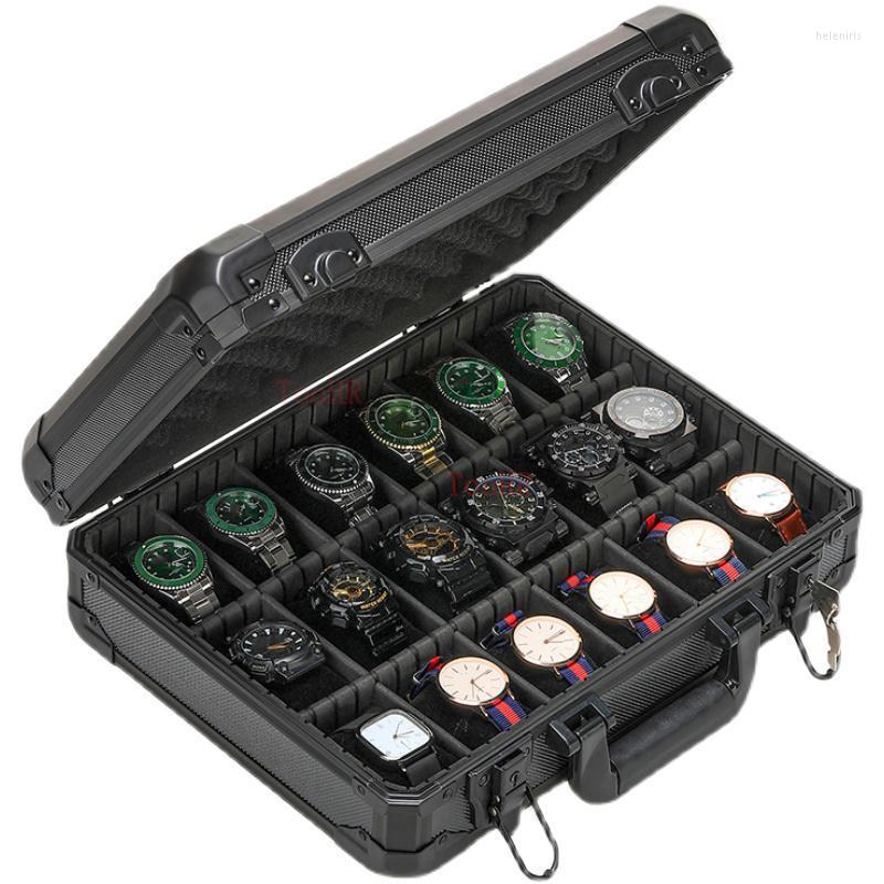 

Watch Boxes & Cases Slots Aluminum Storage Box Suitcase Case Display Mobile Partition With Flannelette Soft Pillow Clock BoxWatch Hele22