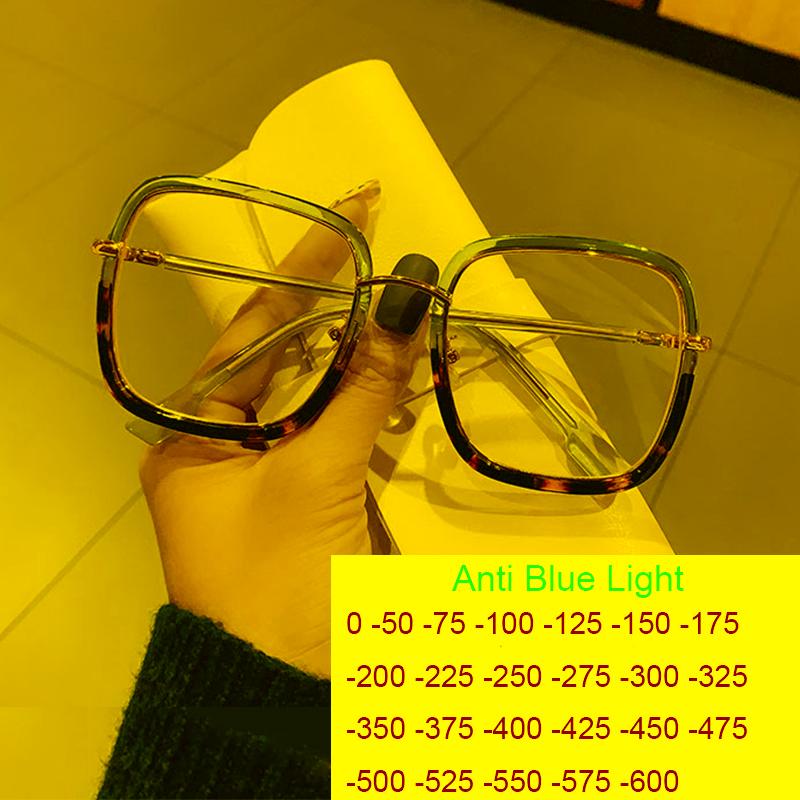 

Sunglasses Fashion Blue Light Blocking Myopia Glasses 0 TO -6 Unisex Clear Lens Computer Goggles Ovesized Square Women's Spectacle Frame