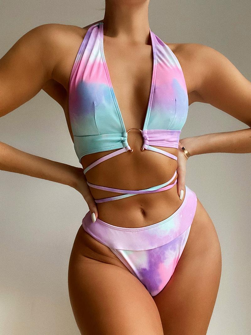 Women's Swimwear Bikini 2022 Sexy Print Bandage Halter Swimsuit Women Bikinis Set Bathing Suit Beach Female Metal Ring BanadoresWomen's-image-774027749
