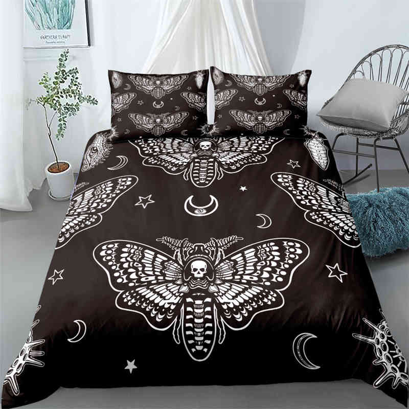 

Black Death Moth Bedding Set Gothic Skull Duvet Cover Butterfly Bedclothes 2/3pcs Moon Stars Luxury Home Textiles