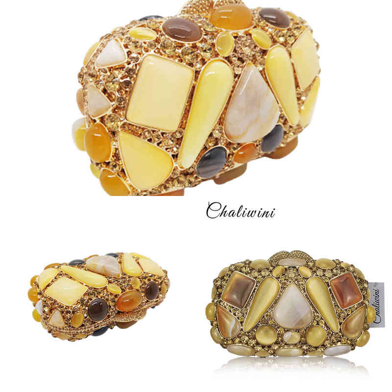 

NXY Evening Bags Clutch Gold Stone Crystal Encrusted Cocktail Bride Wedding Clutches Handbags Banquet Fashion Party, As picture