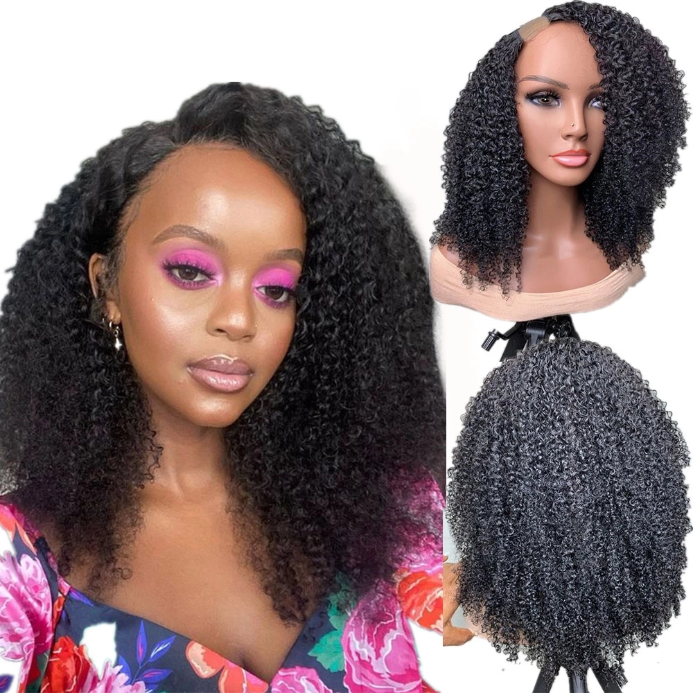 

28 30inch V Part Wig Human Hair No Leave Out Side Parts Brazilian Remy Kinky Curly Humans Hairs Wigs For Women Machine Made Wigs, As picture color