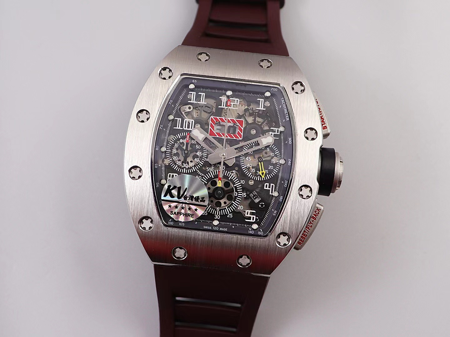

New Chronograph mechanical wrist watches rm11-03 KVmovement Sapphire crystal glass mirror Titanium to make the case rubber Designer High-quality 1p, As shown