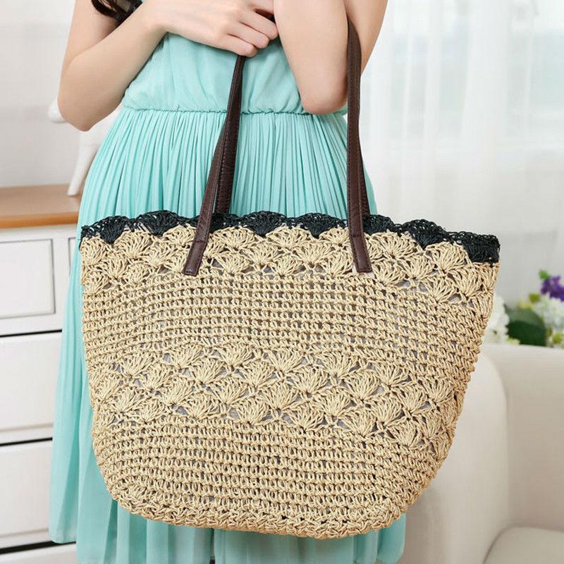 

Evening Bags Vintage Women Handbags Shopping/ Beach Ladies Bag Casual Bucket Tote Summer Straw Shoulder, As picture