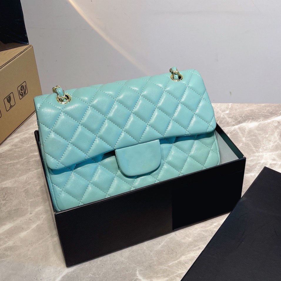 

Classic Ladies Sheepskin Shoulder Bag Double Flap Quilted Diamond Gold Hardware Metal Braided Leather On Chain Shoulder Strap Luxury Designer Crossbody Handbags, Box