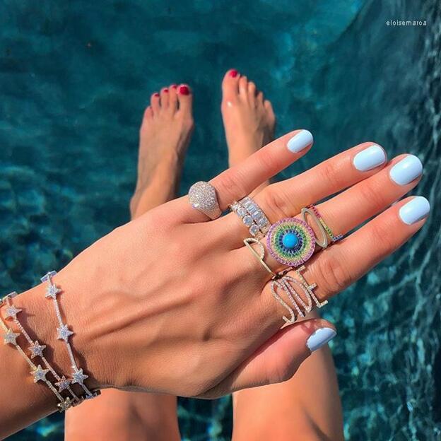 

Cluster Rings Open Adjusted Initial Letter Design Women Fashion Jewelry Colorful Cz Paved Alphabet Ring Gold RainbowCluster Eloi22