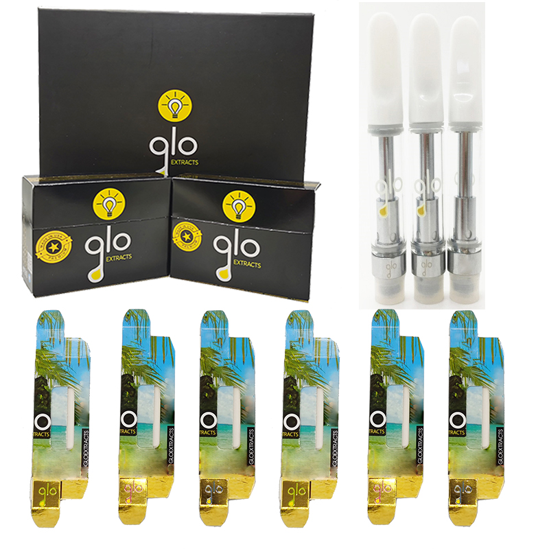 

Glo Ceramic Vape Cartridge Empty Vapes Pen Atomizer 510 Thread Cartridges Reflective Box Packaging E Cigarettes Carts 0.8ML 1ML Thick Oil Vaporizer Pens