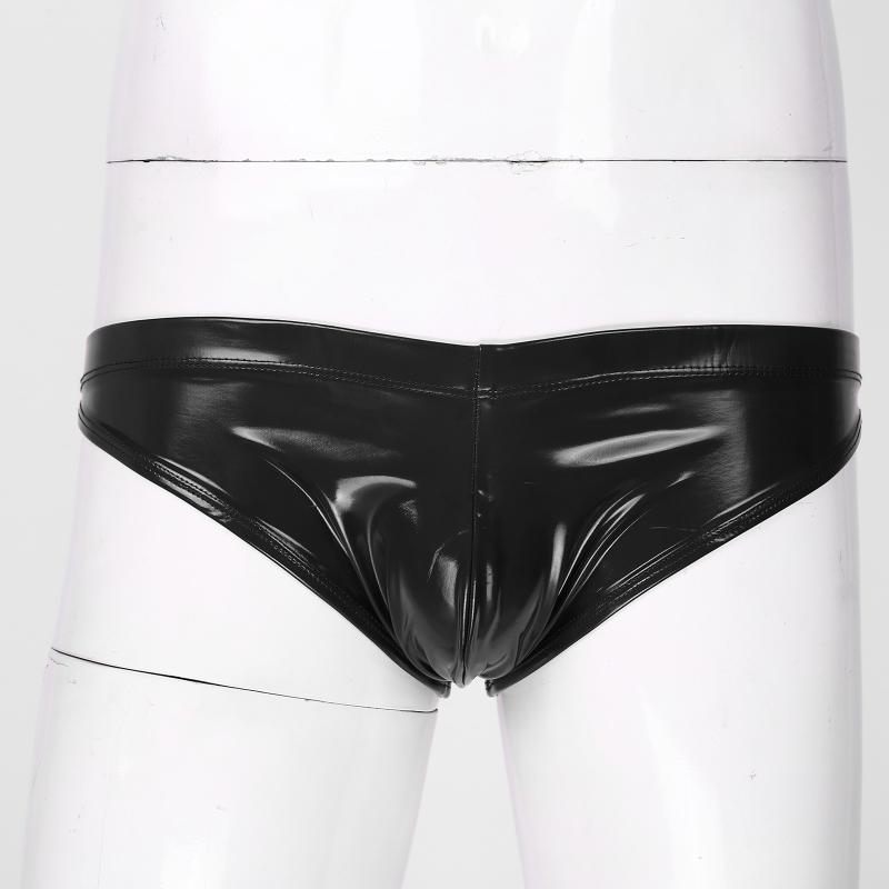 

Underpants Men Patent Leather Briefs Lingerie Low Rise Solid Wet Look Underwear Underpant Nightclub Pole Dancing Costume Nightwear ClubwearU, Black