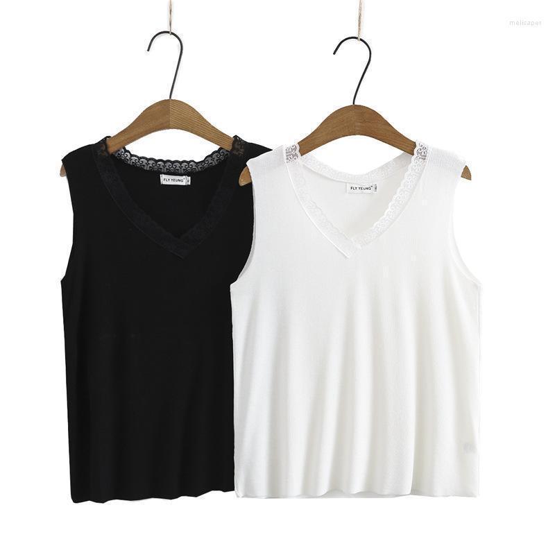 

Women's Plus Size T-Shirt Large Tank Top Summer Wear Show Thin Loose High Elastic Lace Vest Female F5-9026 Meli22Women's, Black