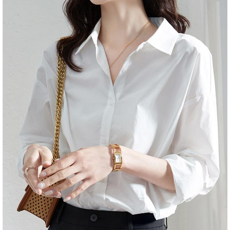 

Women' Blouses & Shirts Button Up Solid Color 2022 Spring White Shirt Blouse Korean Fashion Long Sleeve Long-Sleeved Women Tops 679A, Black