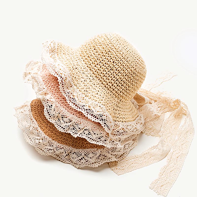 

Hair Accessories Children Straw Hat Baby Girl Sun Hats With Lace Bow Beach Bucket Sunbonnet Princess Summer Outdoor Cap For Kids, Brown