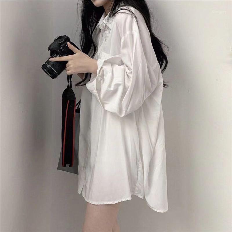 

Women' Blouses & Shirts Chic Solid Women Long Sleeve Blouse Plus Size White BF All Match Casual Loose Classic Chiffon Female Spring