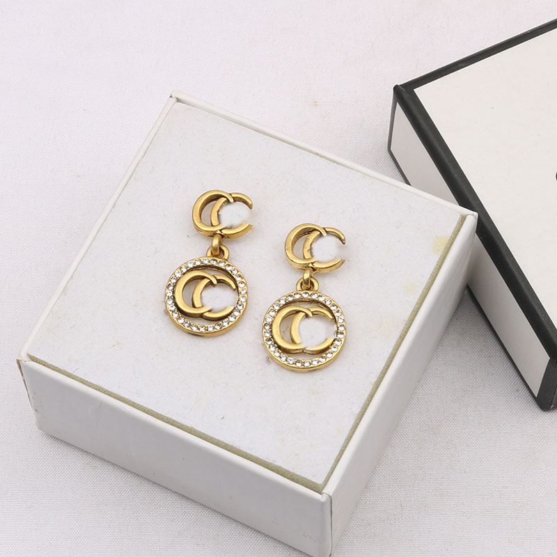 

18K Gold Plated Designer Letters Stud Hoop Long Earring Dangle Crystal Geometric Luxury Brand Women Star Rhinestone Pearl Wedding Party Jewerlry Accessories Gifts