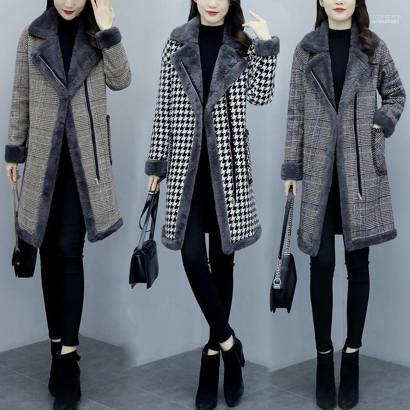 

Women's Down & Parkas Autumn Winter Women Outerwear Warm Jacket Imitation Lamb Velvet Plaid Slim Jackets Female Phin22, Brown jackets