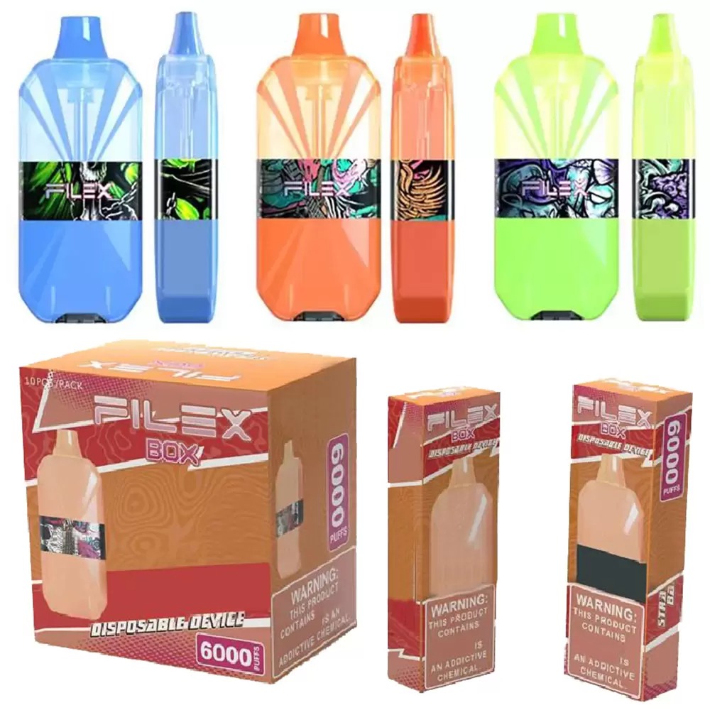 

Authentic Filex Box Disposable E cigarettes 6000 Puffs Vape Pen 850mAh Rechargeable Battery 15ml Pre-filled Independent Pods Vapor Cartridge Device bang xxl air bar