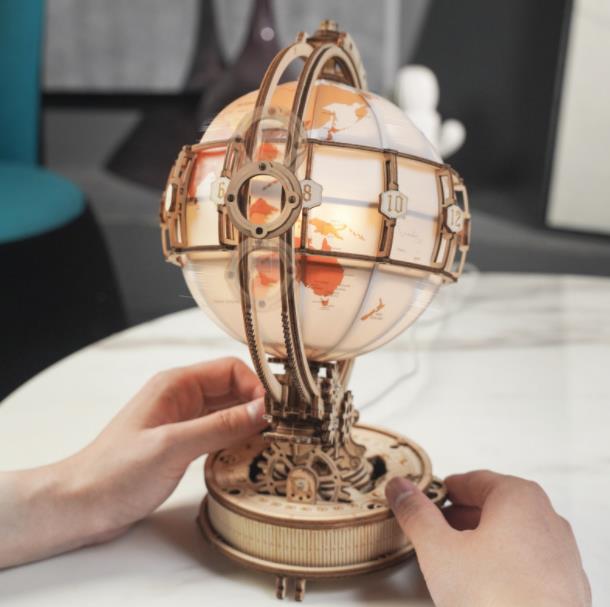 

Model Building Kits Wholesale Luminous Globe 3D Wooden Puzzle Games Assemble Model Buliding blocks Toys for Kids Boys Exit Puzzle Gift