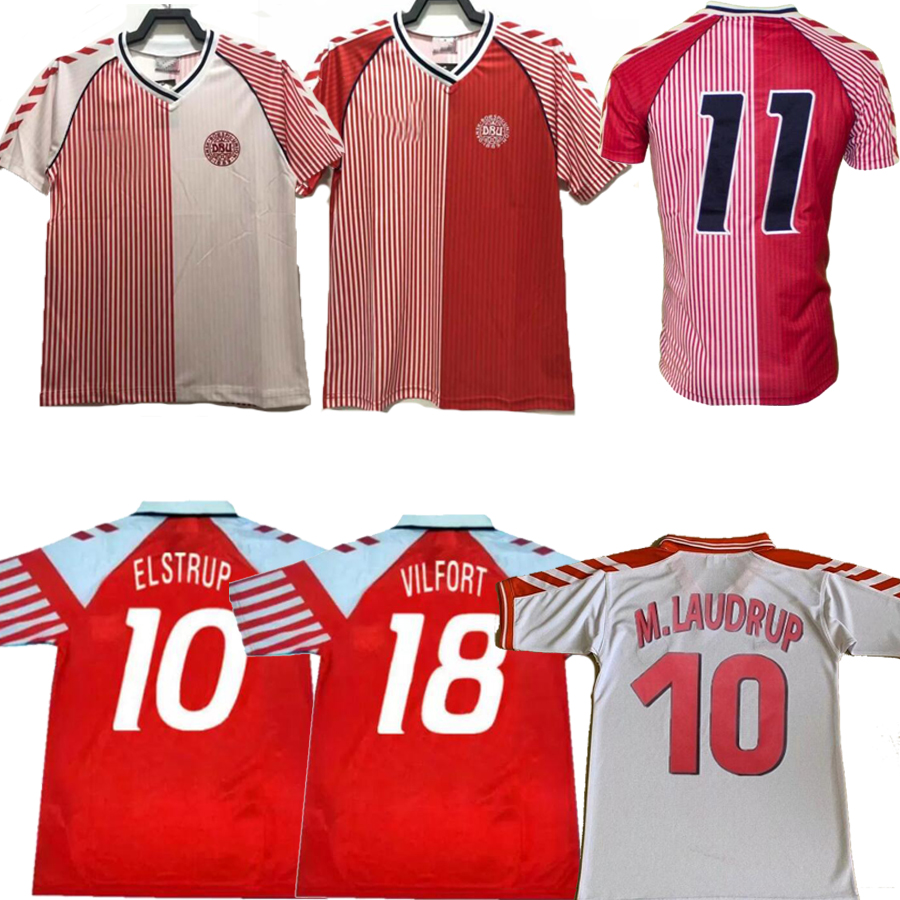 

1986 Denmark World Retro Cup Soccer Game 86 91 Denmark National Team Michael Laudrup Elkjaer Berggreen Olsen Vintage ClassicKFA, White