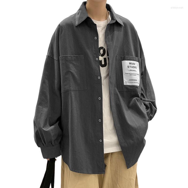 

Men's Casual Shirts Shirt Boy Long Sleeve Loose Wild Autumn Inch Korean Trend Handsome Hong Kong Style Coat InsMen's Eldd22, Black
