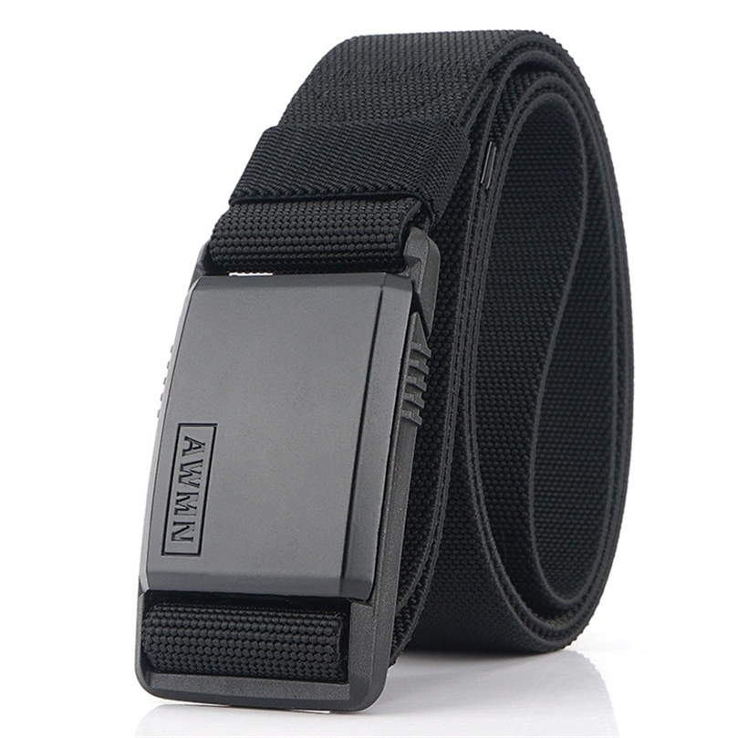 

Fashion Nylon Belt Metal Magnetic Buckle Adjustable Belts For Men Military Combat Elastic High Quality Wear-resistant 220402, Black