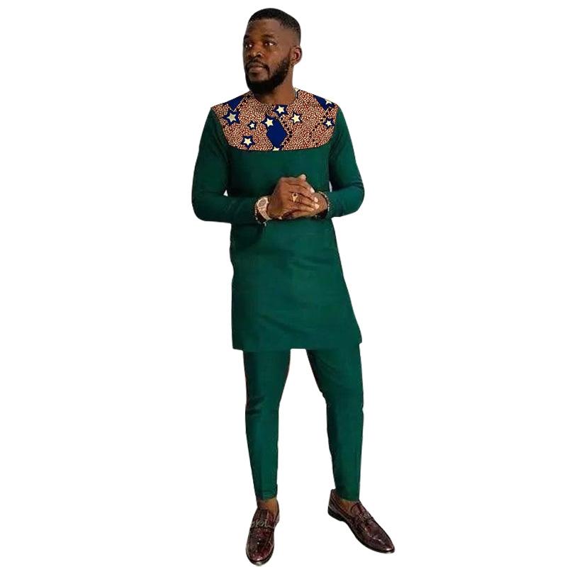 

Men's Tracksuits Blackish Green Patchwork Tops With Pants Cotton Sets Men's Print Male Nigeria Outfits Custom Made African Wedding Party, 12