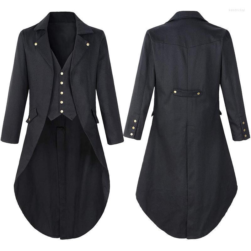 

Men' Trench Coats Mens Steampunk VTG Vintage Tailcoat Jacket Gothic Victorian Frock Coat Uniform Halloween Costume Party Prom Cosplay Tuxed, Black