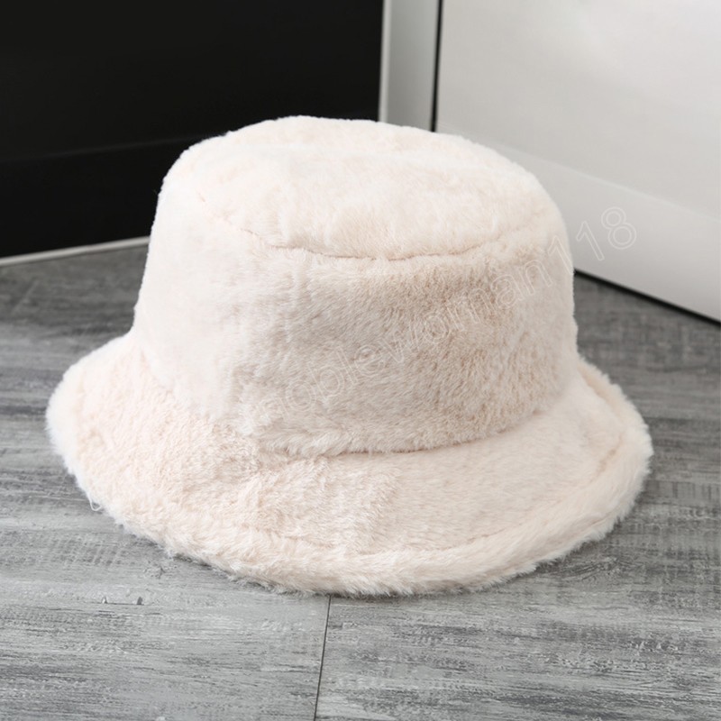 Fashion Faux Fur Winter Bucket Hat For Women Girl Solid Thick Soft Warm Plush Fishing Caps Outdoor Vacation Panama Cap