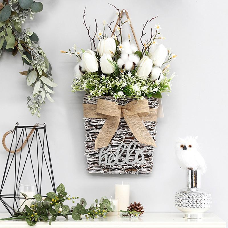 

Decorative Flowers & Wreaths Spring Simulated Flower Wreath Wall Hanging Basket Door Decoration Rose Bucket Garlands Home Decor