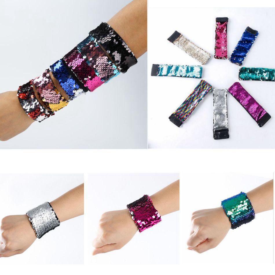 

Magic Sequin Mermaid Bracelet Women Girl Sequin Wristband Charm Fish Scales Bangle Jewelry Gifts Wristbands Random Colors SY222