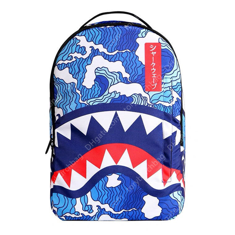 

Sg Chaopai High School Student Schoolbag Sprayground Blue Shark Mouth Creative Personalized Backpack, Blue wave shark