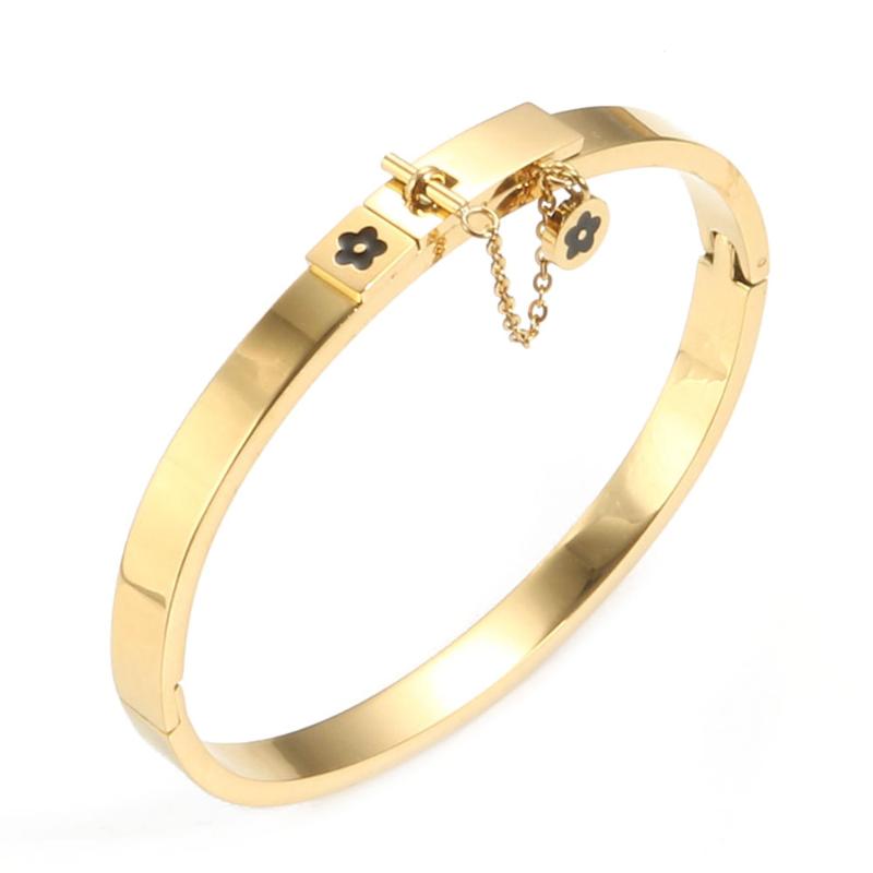 Bangle Gold Color Love Flower Charm Link Chain Dangle Closure Bracelet For Women Men Engagement Wedding Jewelry GiftsBangle