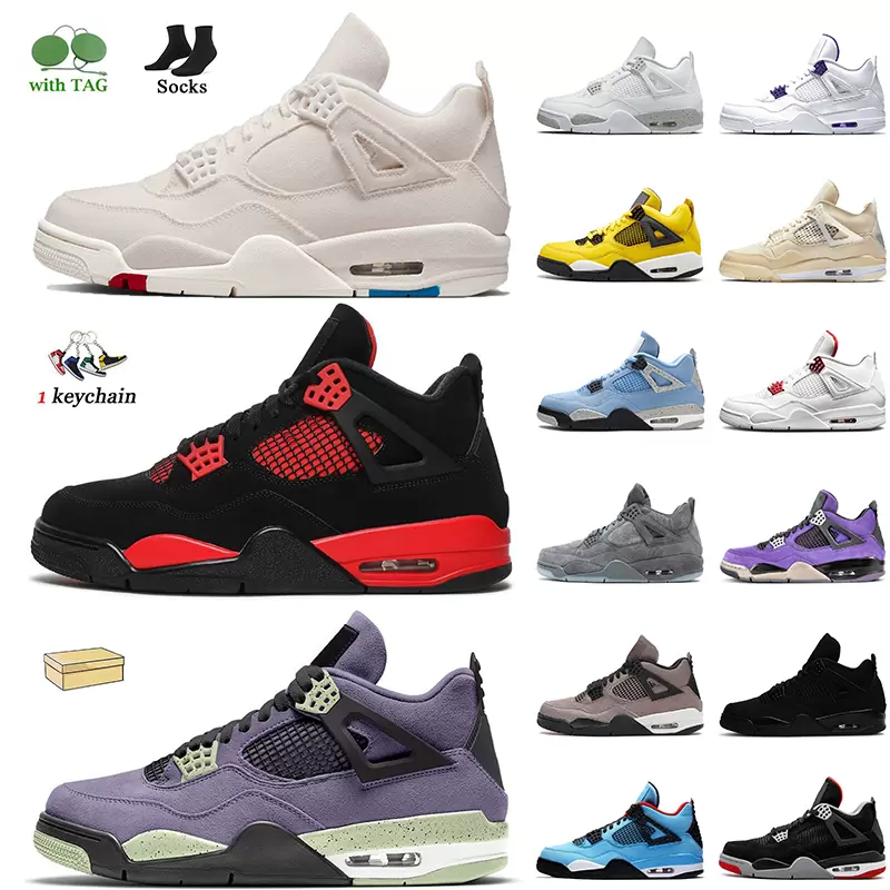 2022 New Arrival With Box Women Mens Jumpman 4 4s Basketball Shoes Canvas Red Thunder Canyon Purple Suede Taupe Haze University Blue Bred White Oreo Trainers Sneakers